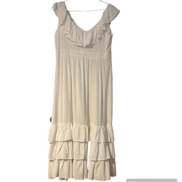 Calvin Klein V-Neck Dress Sleeveless Tiered Ruffle Hem Hidden Zipper Size  14 - Picture 1 of 11